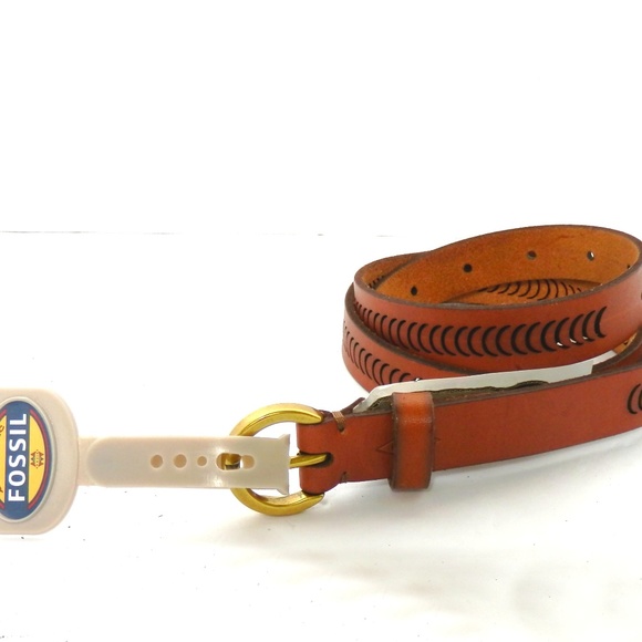 Fossil Genuine Leather Perforated Belt Relic Fossil Brown Leather Belt Perforated Flowers  main image 4